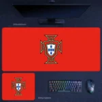 Portugal national team desk mat with classic federation crest on red background for everyday football fan use