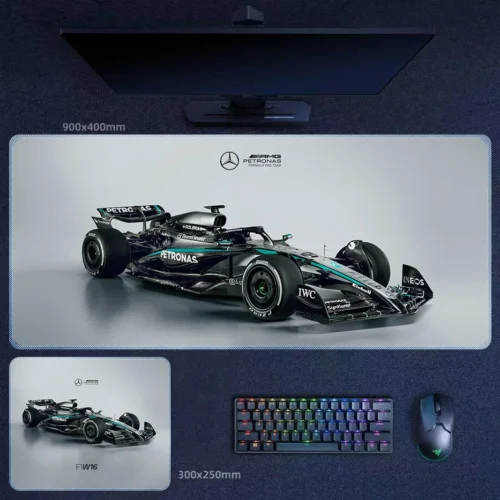 George Russell Mercedes No. 63 F1 Desk Mat Main Artwork George Russell Mercedes No. 63 F1 Desk Mat featuring a clean hero race car layout with strong fan identity and collector appeal