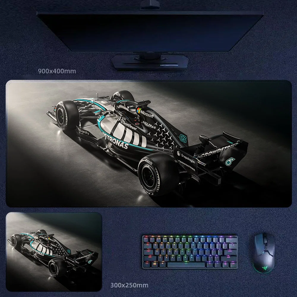 George Russell Mercedes Cinematic Racing Desk Mat Mercedes racing desk mat with cinematic depth for buyers who want stronger drama, motion, and visual impact in a motorsport setup