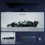 Mercedes No. 63 desk mat with a clean racing profile for minimalist motorsport desks and calmer visual styling