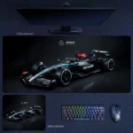 Mercedes Formula 1 desk mat in a dark racing style for black-themed gaming desks and collector-minded setups