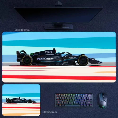 George Russell Mercedes Track Inspired Desk Mat Mercedes No. 63 desk mat with track-inspired styling for fans who want stronger race day motion and Formula 1 intensity