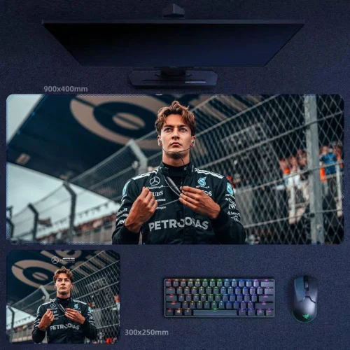 George Russell Portrait Artwork Desk Mat George Russell portrait artwork desk mat for fans who want stronger driver presence and a more personal Mercedes-themed workspace