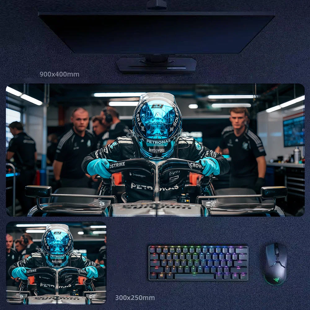 George Russell Pre Race Focus Desk Mat George Russell pre-race focus desk mat with garage intensity for more serious Formula 1 and motorsport-inspired setups