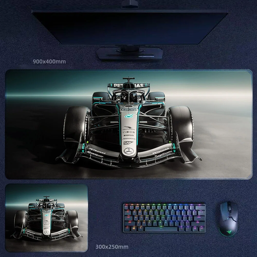George Russell Mercedes Futuristic Glow Desk Mat Mercedes No. 63 desk mat with a futuristic glow presentation for modern display desks and premium motorsport-inspired setups