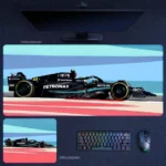 Mercedes graphic racing desk mat with No. 44 styling and a brighter modern motorsport background