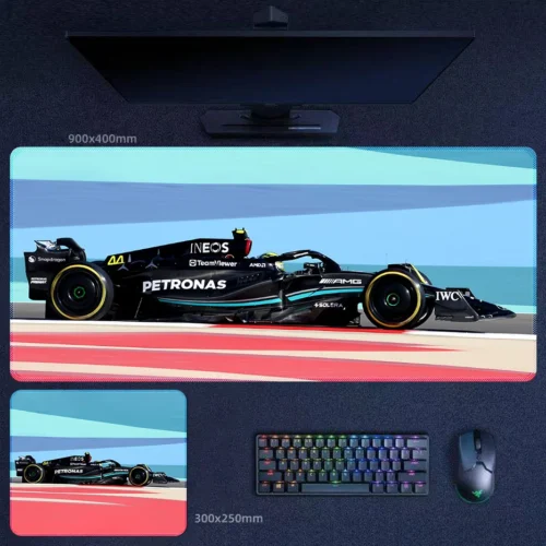 Mercedes Graphic Racing Desk Mat Mercedes graphic racing desk mat with No. 44 styling and a brighter modern motorsport background