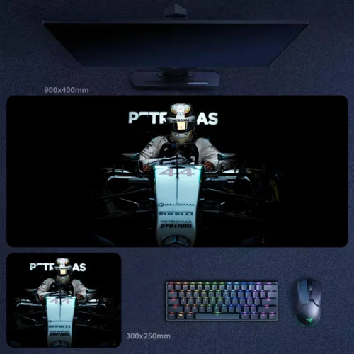 Hamilton Driver Focus Desk Mat Hamilton driver focus desk mat with a centered Mercedes cockpit-style racing composition