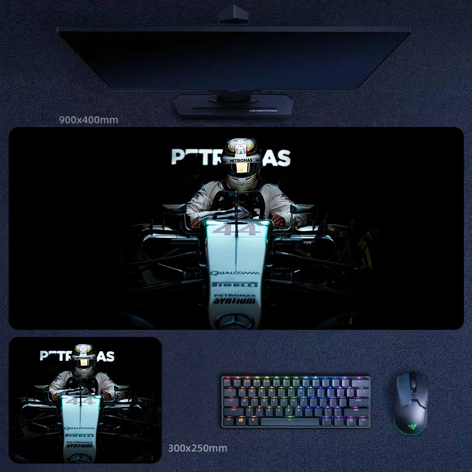 Hamilton Driver Focus Desk Mat Hamilton driver focus desk mat with a centered Mercedes cockpit-style racing composition