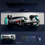 Mercedes race car top view desk mat inspired by Hamilton No. 44 with a cleaner machine-focused layout