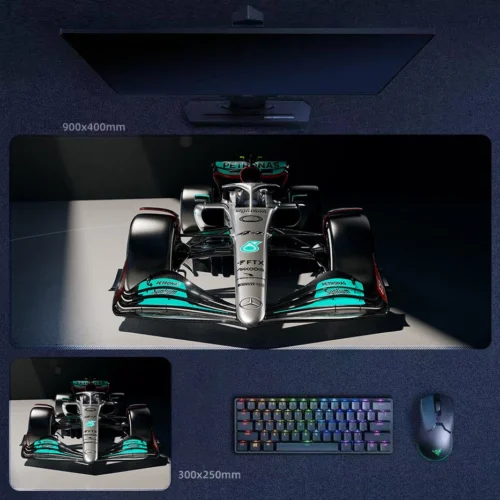 Mercedes Front Impact Racing Desk Mat Mercedes front impact racing desk mat inspired by Hamilton with a centered performance-driven car design