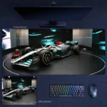 Mercedes showroom style desk mat with a premium display-inspired race car presentation