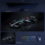 Dark Mercedes performance desk mat with Hamilton-inspired styling and a sleek black motorsport mood