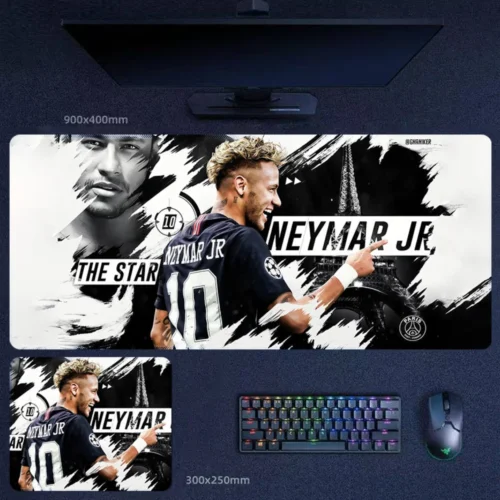 Neymar PSG Mouse Pad Poster Art | AiryPad Neymar PSG Mouse Pad with Neymar Jr in PSG jersey, black and white poster-style artwork, and Paris-inspired football graphics
