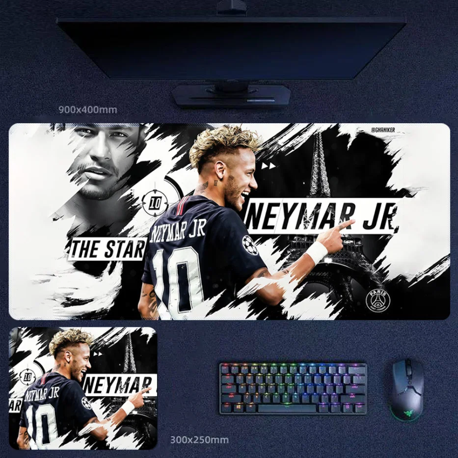 Neymar PSG Mouse Pad Poster Art | AiryPad Neymar PSG Mouse Pad with Neymar Jr in PSG jersey, black and white poster-style artwork, and Paris-inspired football graphics