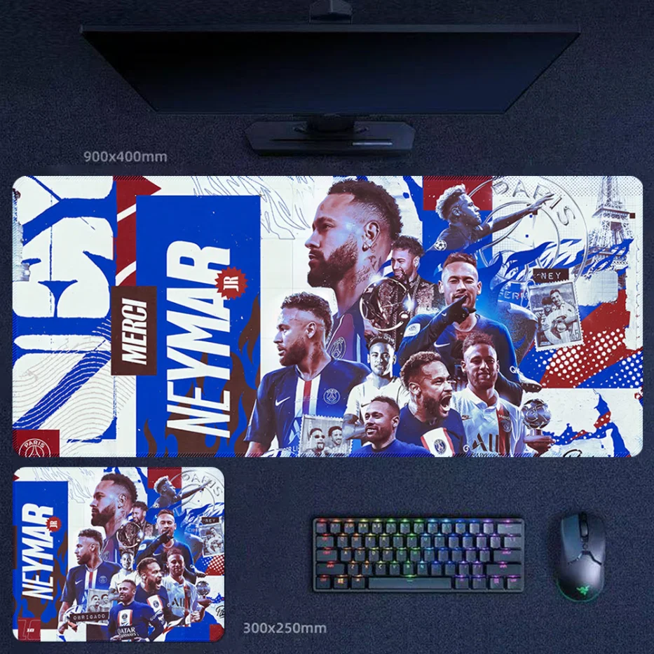 Neymar PSG Mouse Pad Tribute Collage | AiryPad Neymar PSG Mouse Pad with Neymar Jr tribute collage, multiple Paris-era images, and bold PSG-inspired football graphics