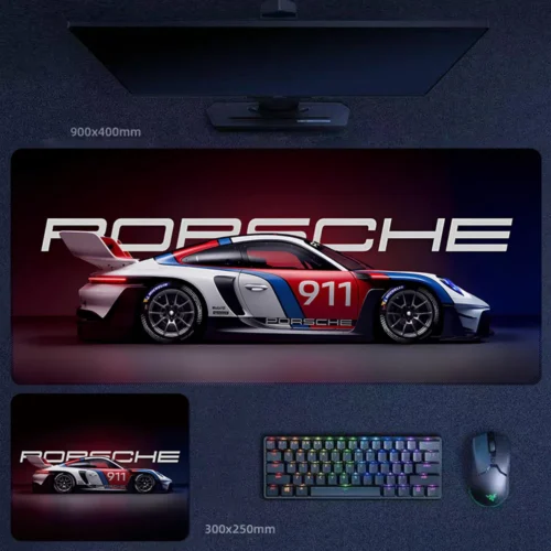 Porsche 911 GT3 Desk Mat with Heritage Racing Style Porsche 911 GT3 desk mat with heritage racing colors and Porsche backdrop