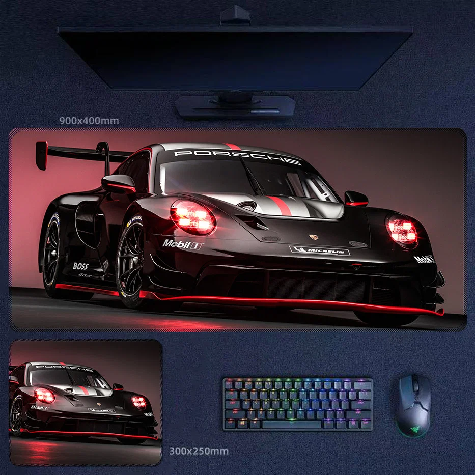 Porsche 911 GT3 Desk Mat with Dark Performance Styling Porsche 911 GT3 desk mat with black body styling and red performance accents