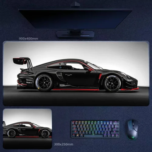 Porsche 911 GT3 Desk Mat with Minimal Track Elegance Porsche 911 GT3 desk mat with black GT3 race styling on a clean light background