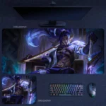 Spirit Wolf Yasuo desk mat with dark throne atmosphere, lone-wolf mood, and premium fantasy artwork