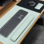 Mint green executive desk pad and wrist rest set offering a fresh and airy desk color for coordinated office accessories