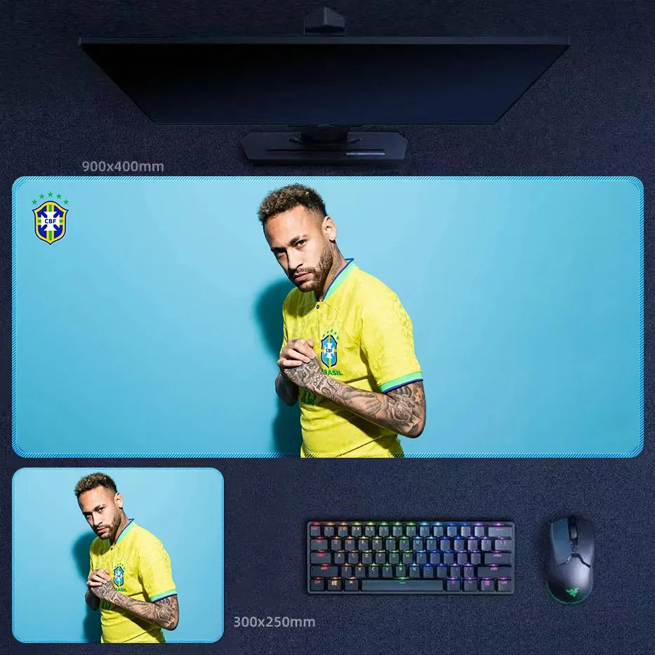 Neymar Brazil mouse pad featuring a serious portrait pose and a more focused visual mood for football fans who like stronger player presence