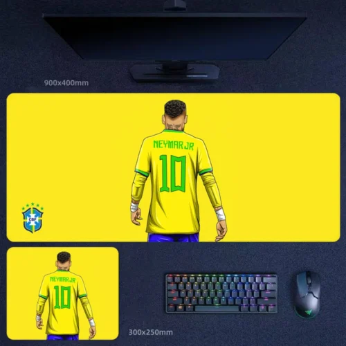 Neymar Brazil No. 10 desk mat with back jersey artwork, minimalist yellow styling, and a more symbolic fan-focused design direction