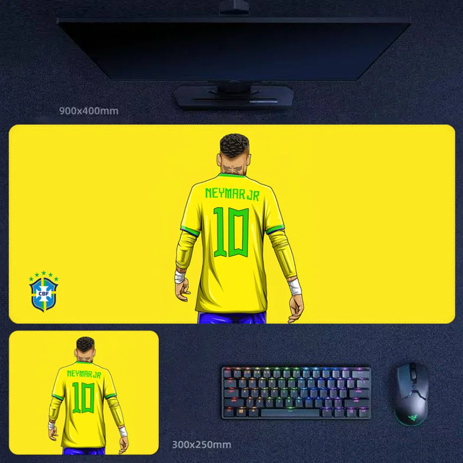 Neymar Brazil No. 10 desk mat with back jersey artwork, minimalist yellow styling, and a more symbolic fan-focused design direction