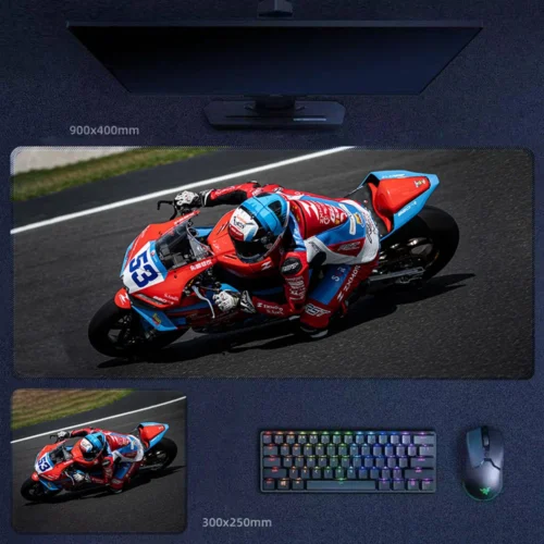 Valentin Debise Fast Corner Race Desk Mat Valentin Debise riding the ZXMOTO 820RR-RS in an aggressive Portugal race turn, showing sharper speed, stronger lean angle, and fierce WorldSSP track energy