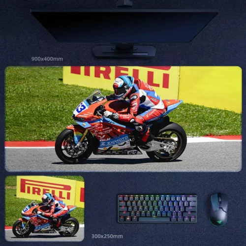 Valentin Debise ZXMOTO 820RR-RS Track Desk Mat Valentin Debise racing the ZXMOTO 820RR-RS with fuller bike visibility at Portugal, highlighting the machine’s race identity and the professional WorldSSP paddock atmosphere