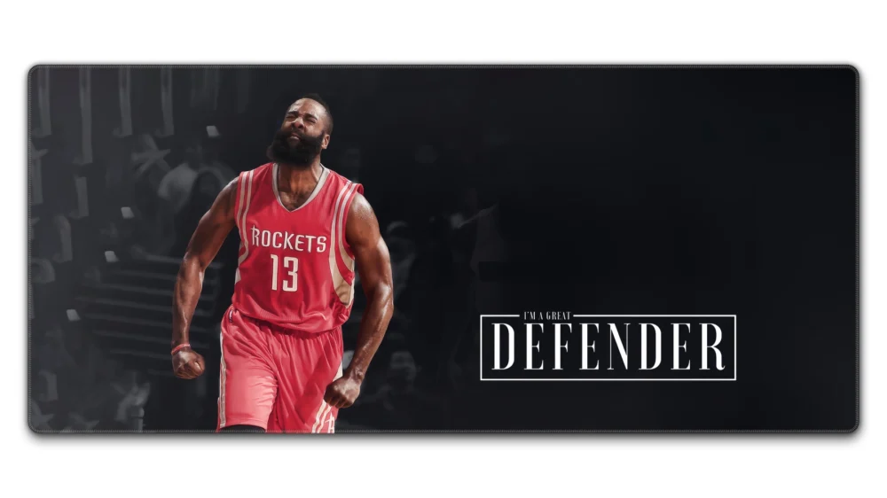 James Harden Rockets Desk Mat 900 × 400 mm main product image with defender artwork and dark Houston-era design