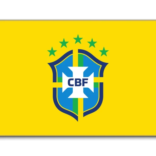 Brazil Football Team Desk Mat in 900×400 mm size with vivid yellow crest artwork for TKL keyboard and mouse setups