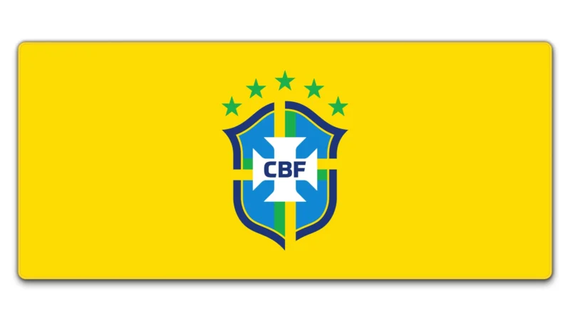 Brazil Team Desk Mat 900×400 for TKL Setups Brazil Football Team Desk Mat in 900×400 mm size with vivid yellow crest artwork for TKL keyboard and mouse setups