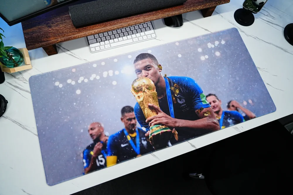 Mbappe France desk mat covering a wide desktop area with enough space for keyboard, mouse, and daily desk movement