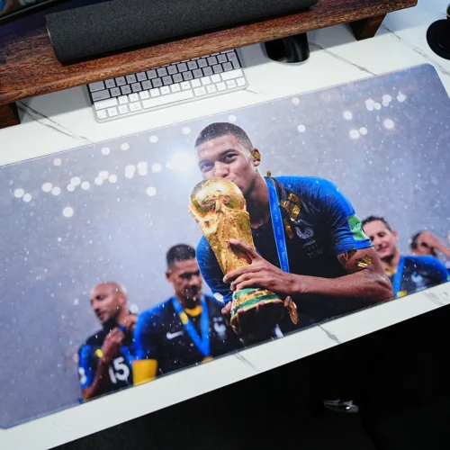 Mbappe France desk mat covering a wide desktop area with enough space for keyboard, mouse, and daily desk movement