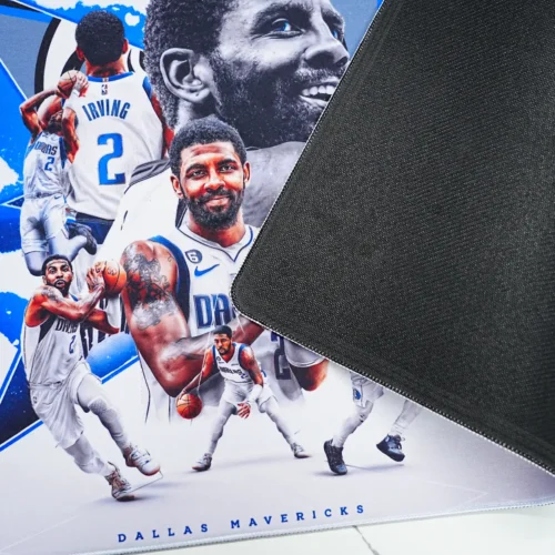 Anti-Slip Rubber Base Basketball Desk Mat Basketball desk mat lifted to show the black anti-slip rubber base, helping the mat stay steady during fast mouse movement