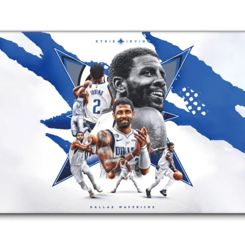 Kyrie Irving Dallas Mavericks Desk Mat Kyrie Irving Dallas Mavericks Desk Mat in 900 × 400 mm size with vivid blue white basketball artwork for keyboard and mouse setups