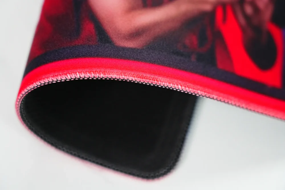 Lamine Yamal Barcelona Mouse Pad close-up showing the stitched edge and rolled profile for a cleaner and more controlled desk finish