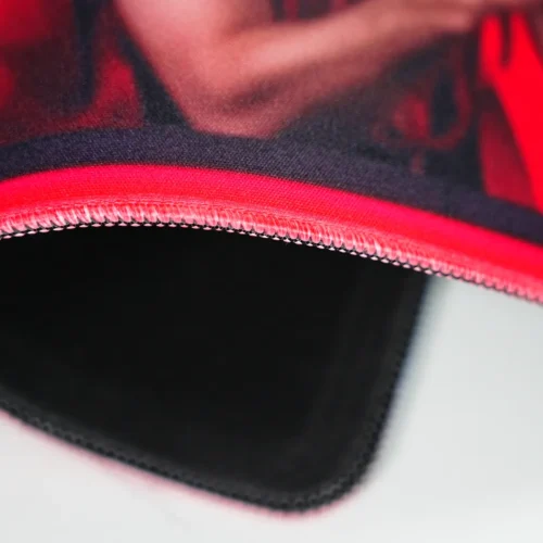 Lamine Yamal Barcelona Mouse Pad close-up showing the stitched edge and rolled profile for a cleaner and more controlled desk finish