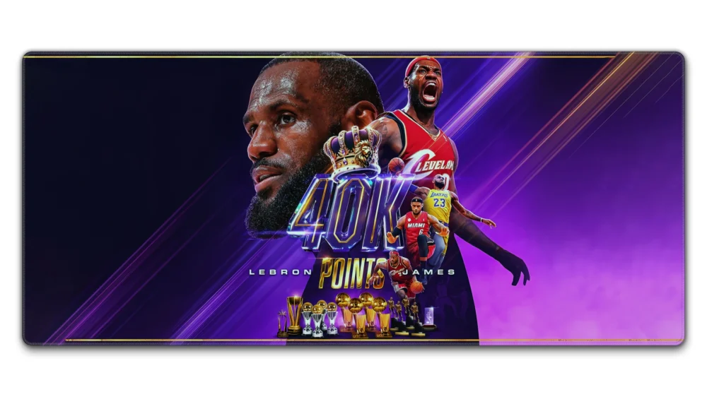 LeBron 40K Points Desk Mat 900×400 Main LeBron James 40K Points Desk Mat in 900 × 400 mm size for TKL keyboard and mouse basketball setups