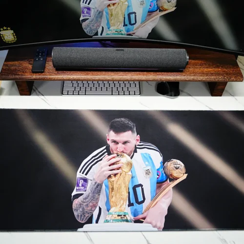 Messi Argentina Desk Mat for Wide Keyboard Space Messi Argentina desk mat shown from above with wide surface coverage for keyboard placement and smooth mouse movement