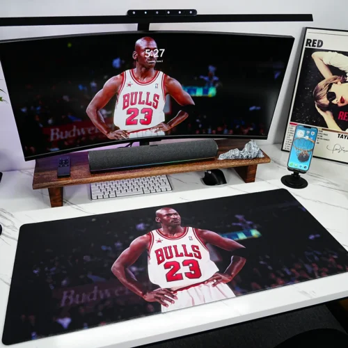 Michael Jordan Chicago Bulls Desk Setup Mat Michael Jordan Chicago Bulls Desk Mat creates a complete basketball fan setup with matching screen artwork