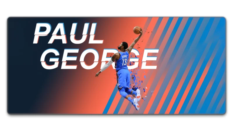Paul George OKC Thunder Gaming Mouse Pad | AiryPad Paul George OKC Thunder Gaming Mouse Pad in 900 × 400 mm size with vivid blue orange basketball artwork