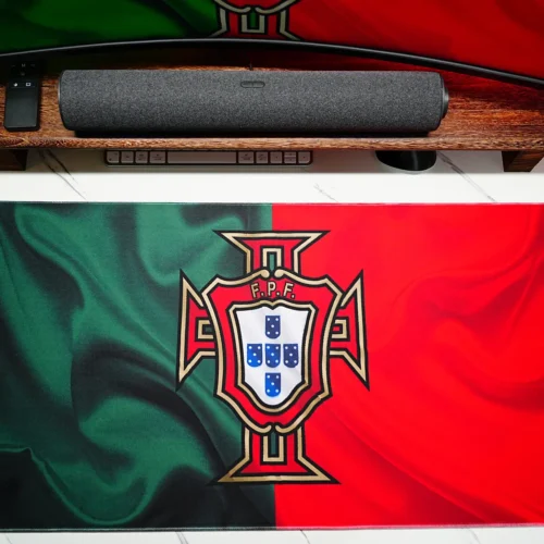 Portugal football desk mat with wide red green surface for keyboard and mouse placement without splitting the work area