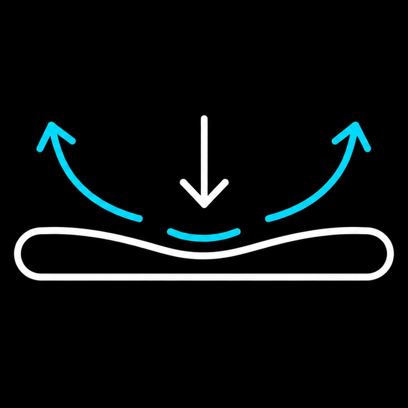 AiryPad icon showing a cushioned mouse pad surface rebounding under pressure for soft comfort.