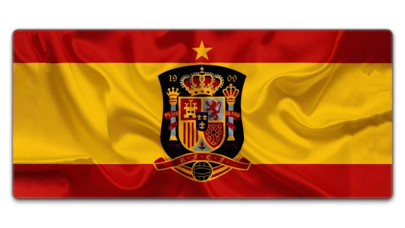 Spain Football Team Desk Mat in 900 × 400 mm size for TKL or larger keyboards, smooth mouse control, and vivid football desk style.