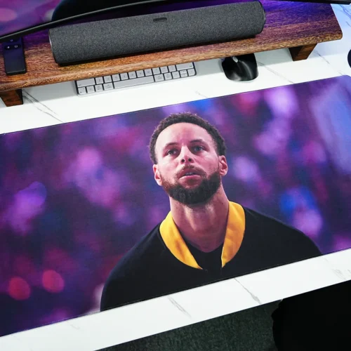 Stephen Curry Wide Desk Mat for Full Setup Stephen Curry wide desk mat covering a large desktop with monitor and accessories