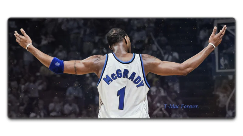 Tracy McGrady Basketball Gaming Mouse Pad Tracy McGrady Basketball Gaming Mouse Pad in 900 x 400 mm with ultra-clear player back-view artwork for TKL keyboard and mouse setups