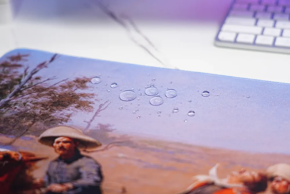 A Dash for the Timber mouse pad close-up showing reinforced stitched edge