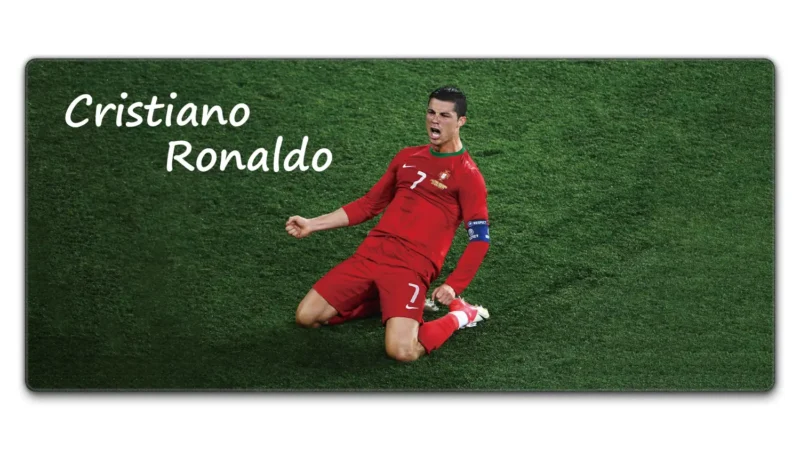 Cristiano Ronaldo Mouse Pad 35.4×15.7 in – EURO 2012 Cristiano Ronaldo mouse pad in 35.4 × 15.7 in (90 × 40 cm) desk mat size with Portugal EURO 2012 knee-slide artwork